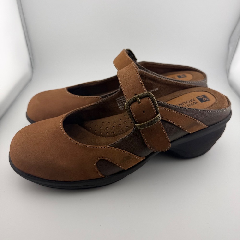 White Mountain Mary Jane Mules Women Size 6M Brown Leather Clogs 2.5" Wedge - Picture 5 of 9
